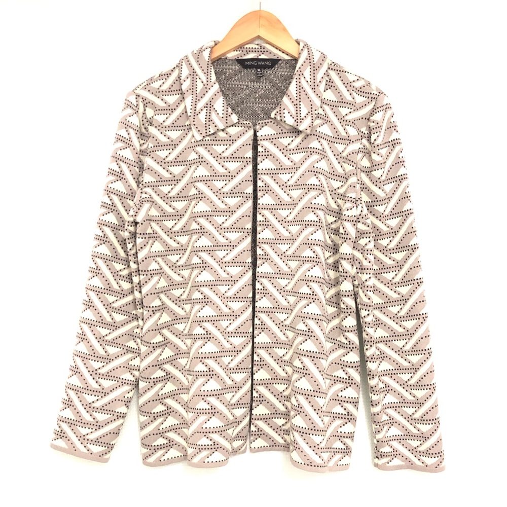 Ming Wang Black Grey Green Geometric Cardigan Knit Blazer Jacket EUC Women's XL